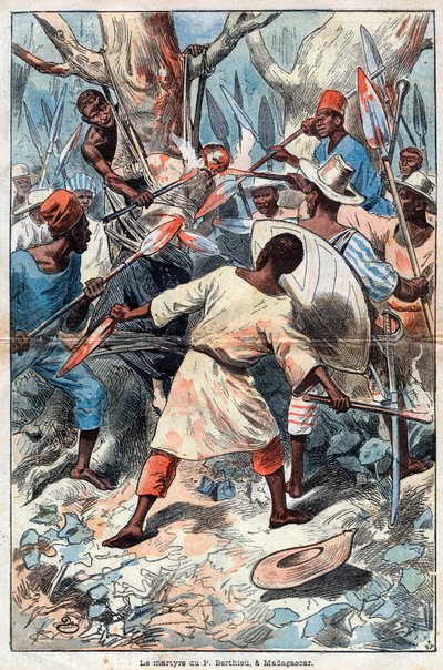 Heilige Vader Jacques Berthieu eerste martelaar van Madagaskar - De martelaar van Jacques Berthieu (1838-1896) (Heilige Jacques Berthieu) Jezuïetenmissionaris in Madagaskar - Hij was de eerste Zalige en Martelaar van Madagaskar - Gravure van 1896 door Unknown artist