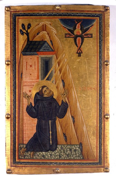 Sint Franciscus van Assisi met stigmata. Schilderij op hout uit de 13e eeuw. Florence, Uffizi Galerij. door Unknown artist