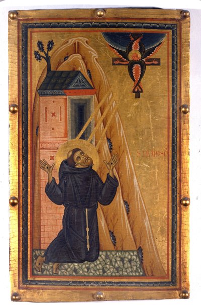 Sint Franciscus met de stigmata. Schilderij op hout uit de 13e eeuw. Florence. Uffizi Museum door Unknown artist