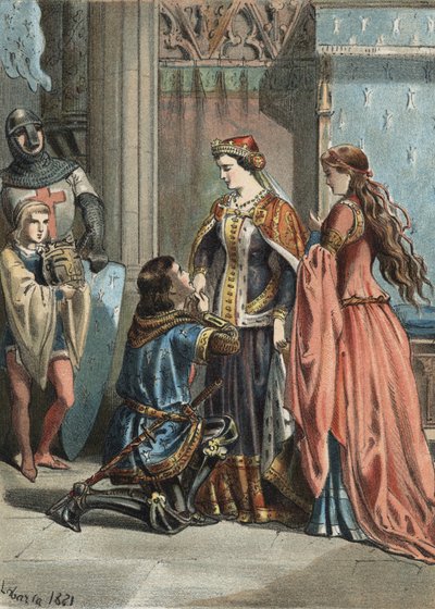 Saint Louis (1214-1270), koning van Frankrijk, en zijn moeder Blanche de Castille (1188-1252). gravure uit 1881 in 