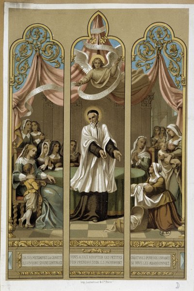 Sint Vincentius van Paul sticht het werk van de Enfants Found - volgens glas-in-lood 18e eeuw (?) door Unknown artist