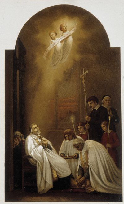 Sint Vincentius van Paul in extase met engelen - naar een 19e-eeuws schilderij door Unknown artist
