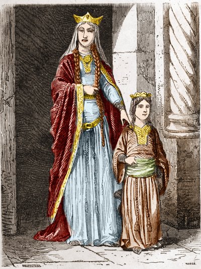 Sainte Bathilde (626-680), koningin van de Franken met Clotaire. Gravure in 