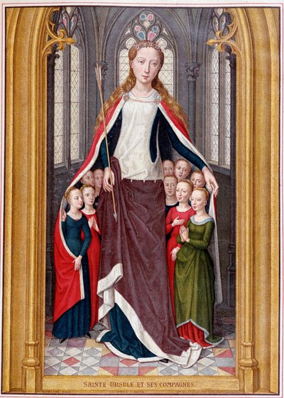 Sint Ursula herbergt haar metgezellen onder haar mantel, naar de jacht van Sint Ursula, Brugge, Memling door Unknown artist