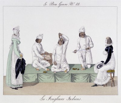 Saltimbanken: Indiase jongleurs, messen inslikken - in "The Good Kind", begin 19e eeuw door Unknown artist