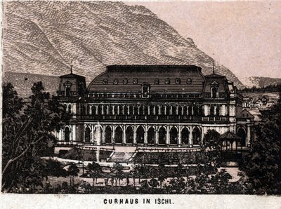 Salzkammergut, Oostenrijk: uitzicht op het Kurhaus in Ischl door Unknown artist