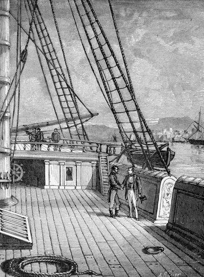 Samuel Morse (1791-1872), uitvinder van de elektrische telegraaf (1844) en het Morse-alfabet aan boord van de lijnboot 
