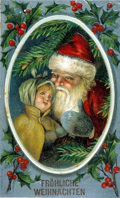 Kerstman en een kind. Duitse ansichtkaart uit de 19e eeuw door Unknown artist