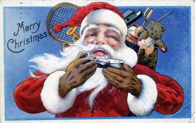 Kerstman en zijn speelgoedkap - Amerikaanse ansichtkaart, eind 19e eeuw door Unknown artist