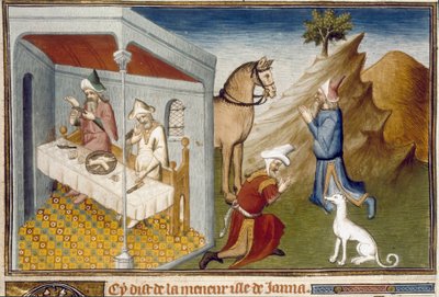 Scènes van antropofagie en afgoderij in Sumatra. Miniatuur uit Marco Polo (1254-1324) door Unknown artist