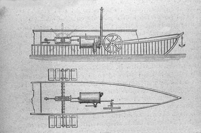 Schema van de snede en motor van de stoomboot van Jouffroy d