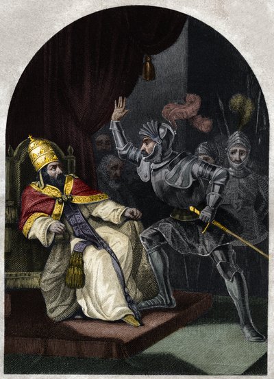 Sciarra Colonna slaat paus Bonifatius VIII in het gezicht. door Unknown artist