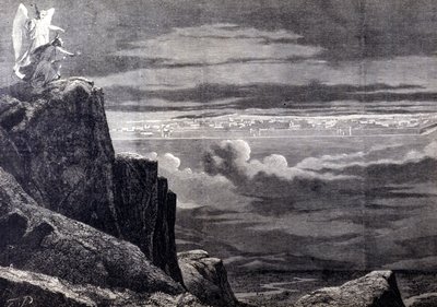 Gezicht op het Hemelse Jeruzalem; afbeelding van het aardse Jeruzalem na het Laatste Oordeel, het daalt uit de hemel neer om zich op aarde te vestigen. Gravure uit de 19e eeuw. door Unknown artist