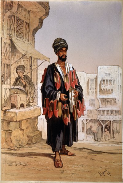 Verkoper van slippers en waterpijproker in Egypte door Unknown artist