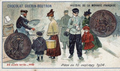 Serie Histoire de la Monnaie Française uitgegeven door Chocolat Guérin Boutron. 10 cent munt in 1904 door Unknown artist