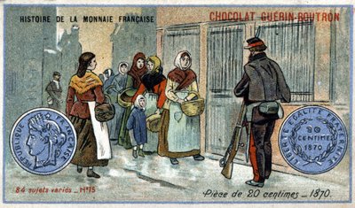 Serie Histoire de la Monnaie Française uitgegeven door Chocolat Guérin Boutron. 20 centiem munt in 1870 door Unknown artist