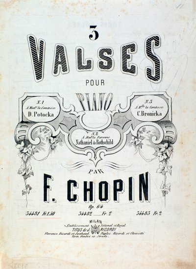 Bladmuziek voor 3 walsen voor piano op. 64, door Frederic Chopin (frontispice) door Unknown artist