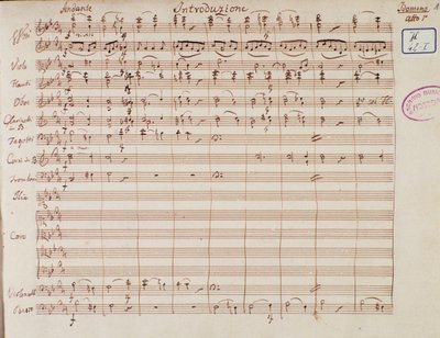 Bladmuziekpagina voor Idomenee, koning van Kreta, opera door Mozart, Lichtenthal versie (1843) door Unknown artist