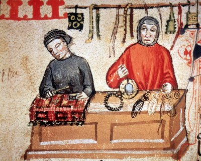 Winkel voor handwerk. 14e-eeuws manuscript. Biblioteca Nazionale di Firenze door Unknown artist