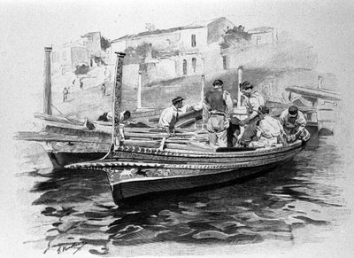 Siciliaanse vissers uit de regio Lipari. 19e-eeuwse gravure door Unknown artist