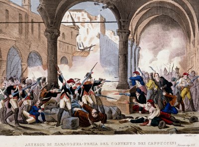 Beleg van Zaragoza en het Kapucijnenklooster in 1808 door Unknown artist