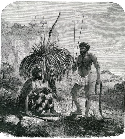 Slangenjagers in Australië. Gravure 1868 door Unknown artist