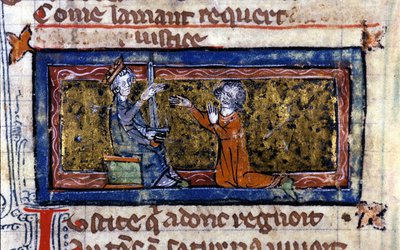 Verzachting van een ridder door de Heer. Manuscript uit de 13e eeuw door Unknown artist
