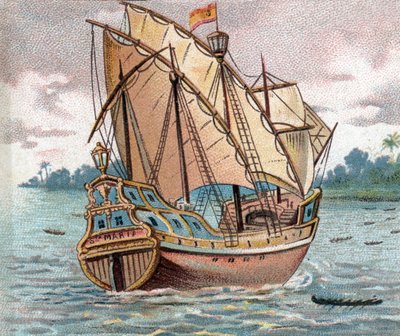 Spaanse karveel eind 15e eeuw - Karveel zeilschip 15e eeuw door Unknown artist