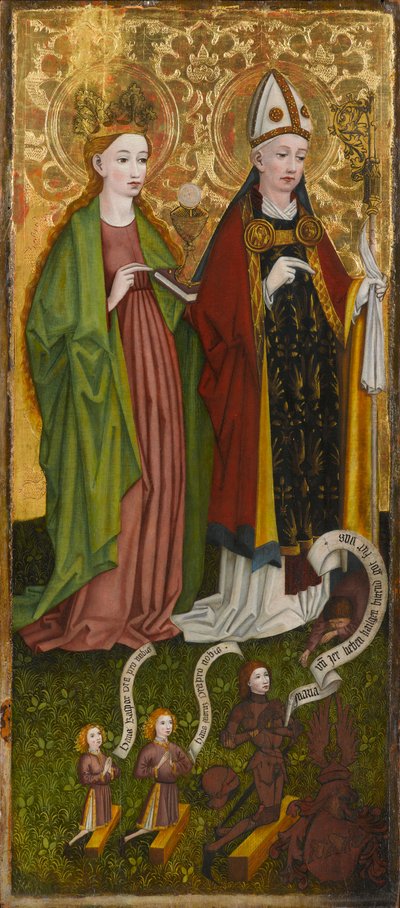 St. Barbara en St. Valentinus met Caspar von Laubenberg en zijn zonen, circa 1450 door Unknown artist