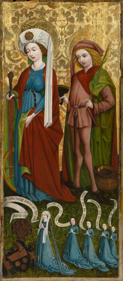 St. Catharina en St. Vitus met Anna von Freiberg en haar Dochters, circa 1450 door Unknown artist