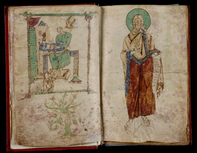 St. Johannes en de Heilige Geest die inspiratie geeft aan St. Gregorius: graduale 6B 59 door Unknown