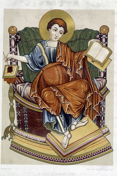 Sint Lucas evangelist - chromo. 19e eeuw naar een document uit de 8e eeuw door Unknown artist