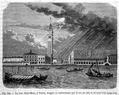 Toren van San Marco in Venetië getroffen en beschadigd door het vuur van de hemel op 23 april 1745 - in 