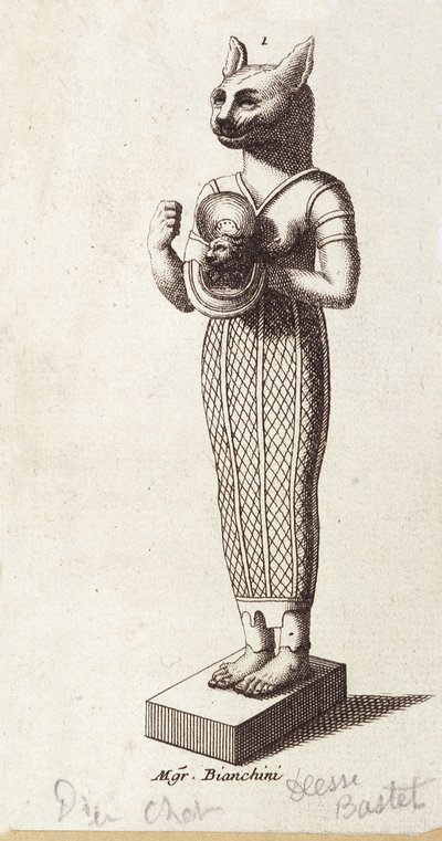 Standbeeld van de Godin van de Dans, Kat-hoofd Bastet (Oude Egypte). godin in de oude Egyptische religie door Unknown artist