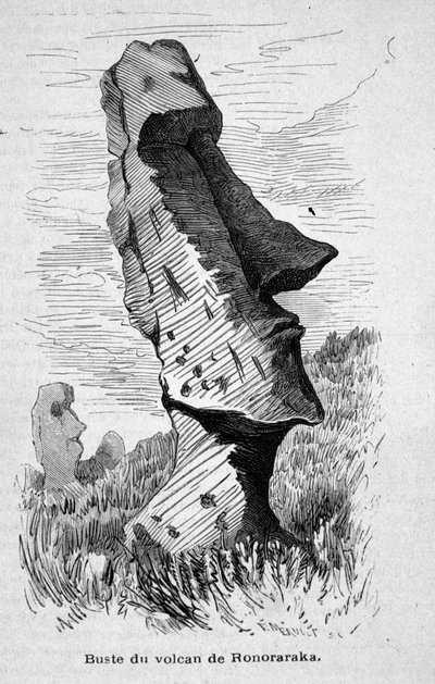 Standbeeld geplaatst op de helling van de Ronoraraka vulkaan op Paaseiland (Rapa Nui) door Unknown artist
