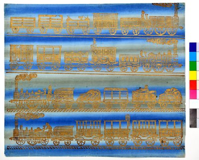 Stoomlocomotieven, ca 1850 (houtsnede op inbindpapier) door Unknown artist