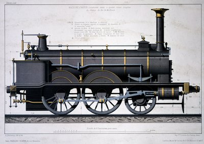 Stoomlocomotief van de Mulhouse Spoorweg - tekening in de was door Unknown artist