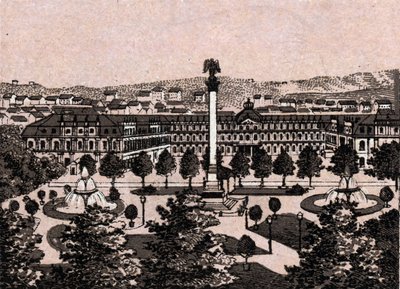 Stuttgart, Duitsland: uitzicht op het nieuwe kasteel (Nieuw Kasteel). in 