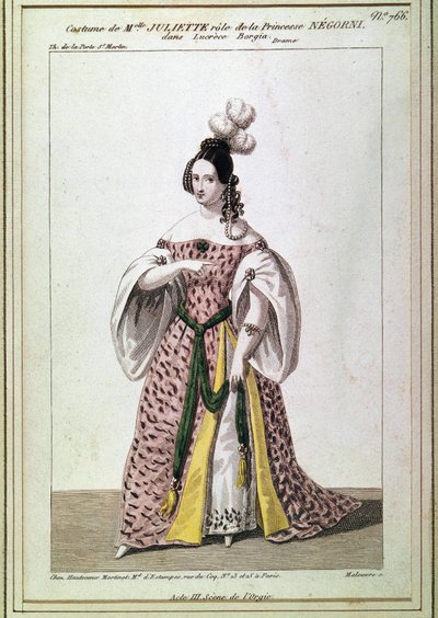 Kostuum van Miss Juliette Drouet voor de rol van Prinses Negroni in Victor Hugo
