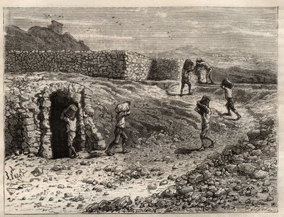 Zwavel - Een zwavelmijn in Girgenti, Sicilië - gravure in 