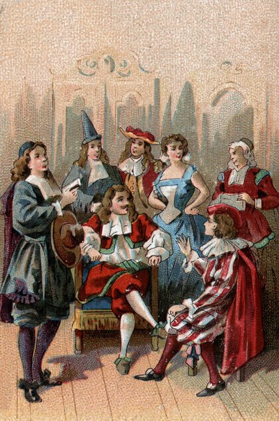 THE THEATRE IN THE AGES: Jean Baptiste Poquelin, dit Moliere (1622-1673) and his troupe. door Unknown Artist
