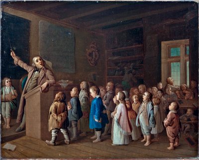 Lesgeven in de dorpsschool door Unknown artist