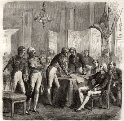 Het verdrag van Evoramonte - In het licht van de aanspraak van Don Carlos op de Spaanse troon, de Vierzijdige Alliantie (Charles-Maurice de Talleyrand - Don Manuel Pando-Fernandez) door Unknown artist