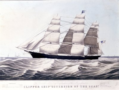 De Amerikaanse clipper Sovereign of the Sea rond 1852. Lithografie van de 19e eeuw door Unknown artist
