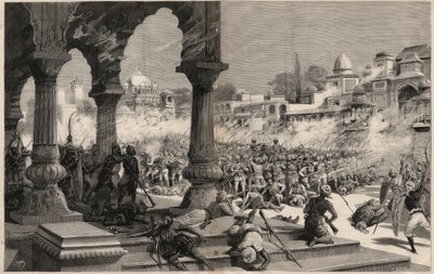 De Slag om Manipur - Britse Indiase opstanden - bloedbad van een colonne van ongeveer 500 Engelse soldaten, opgeroepen door de Maharadja wiens onderdanen in opstand kwamen in Manipur (gebied aan de grenzen van Assam en Birma) in India door Unknown artist