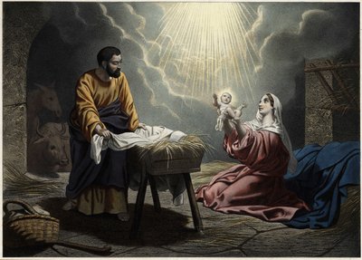 De geboorte van Christus. Anonieme gravure uit het midden van de 19e eeuw. door Unknown artist