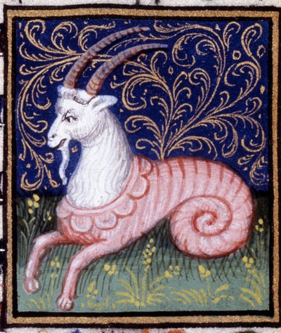 De Steenbok. Miniatuur van een horoscoop. 15e-eeuws manuscript. Bibl. Trivulziana, Milaan. door Unknown artist