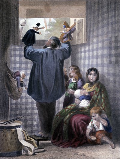 De Kattenkomedie - Poppenkastspeler en zijn familie. door Unknown artist