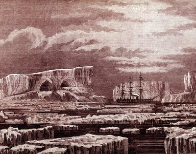 De Challenger-boot te midden van de ijsbergen. door Unknown artist
