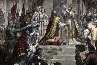 De Kroning van Karel de Grote - Kroning van Karel de Grote (742 - 814) in 800 door paus Leo III door Unknown artist